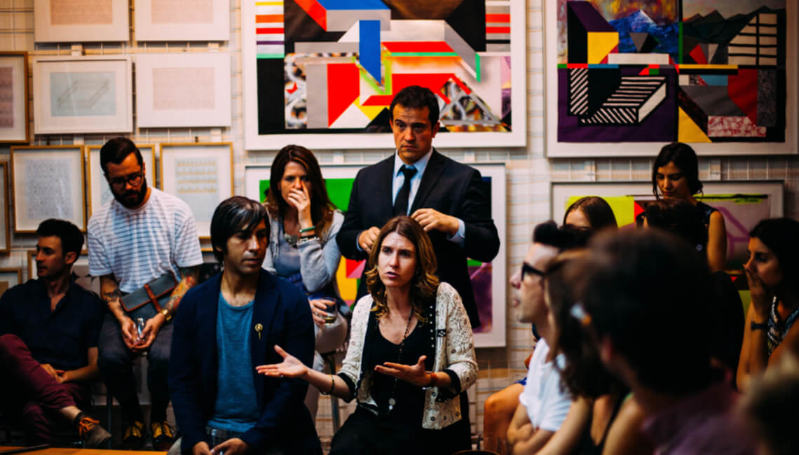 A group of adults having a discussion