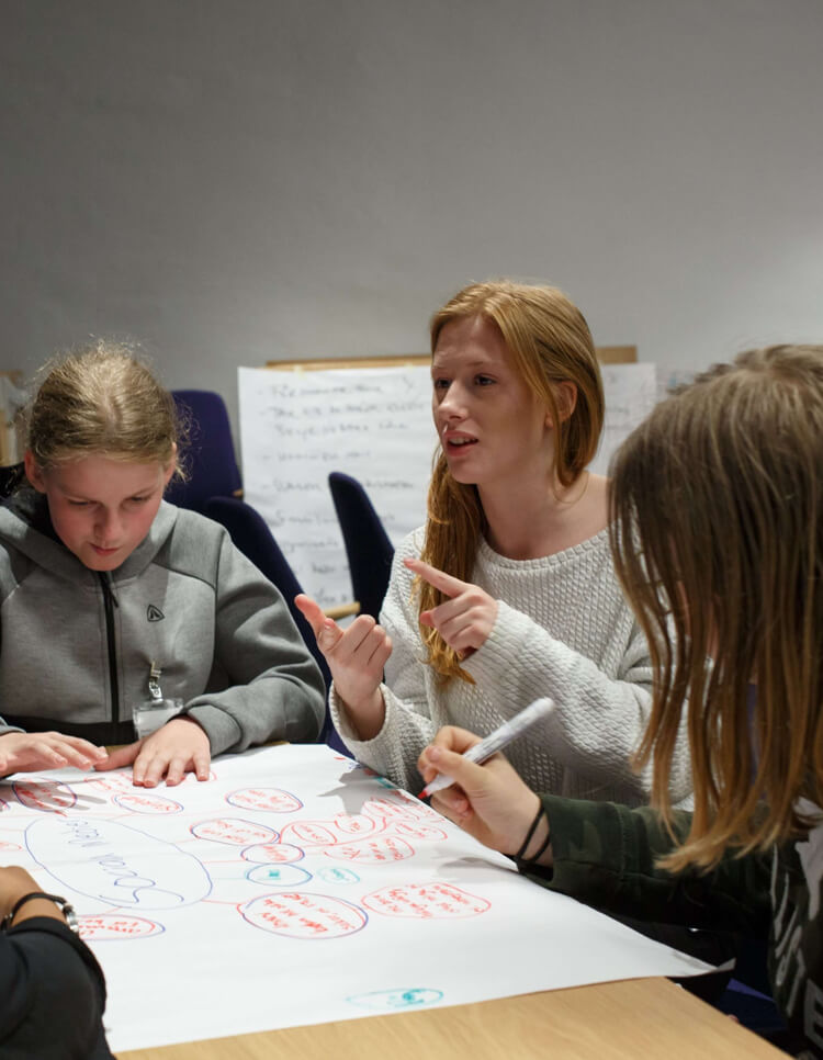 A group of young women engaging in an ideas session
